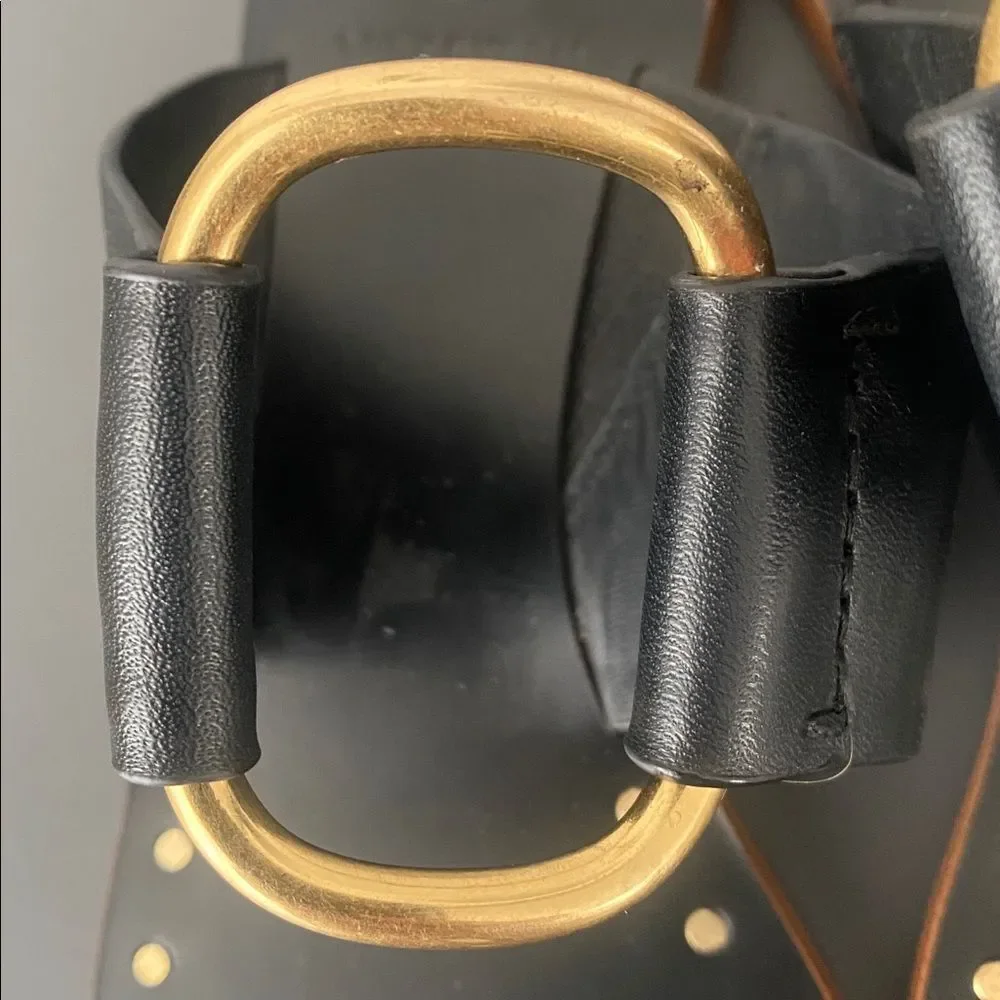 Tory Burch Black Leather Toe-Ring Slide Sandals Gold Hardware Sz 5.5 Chic NWOB